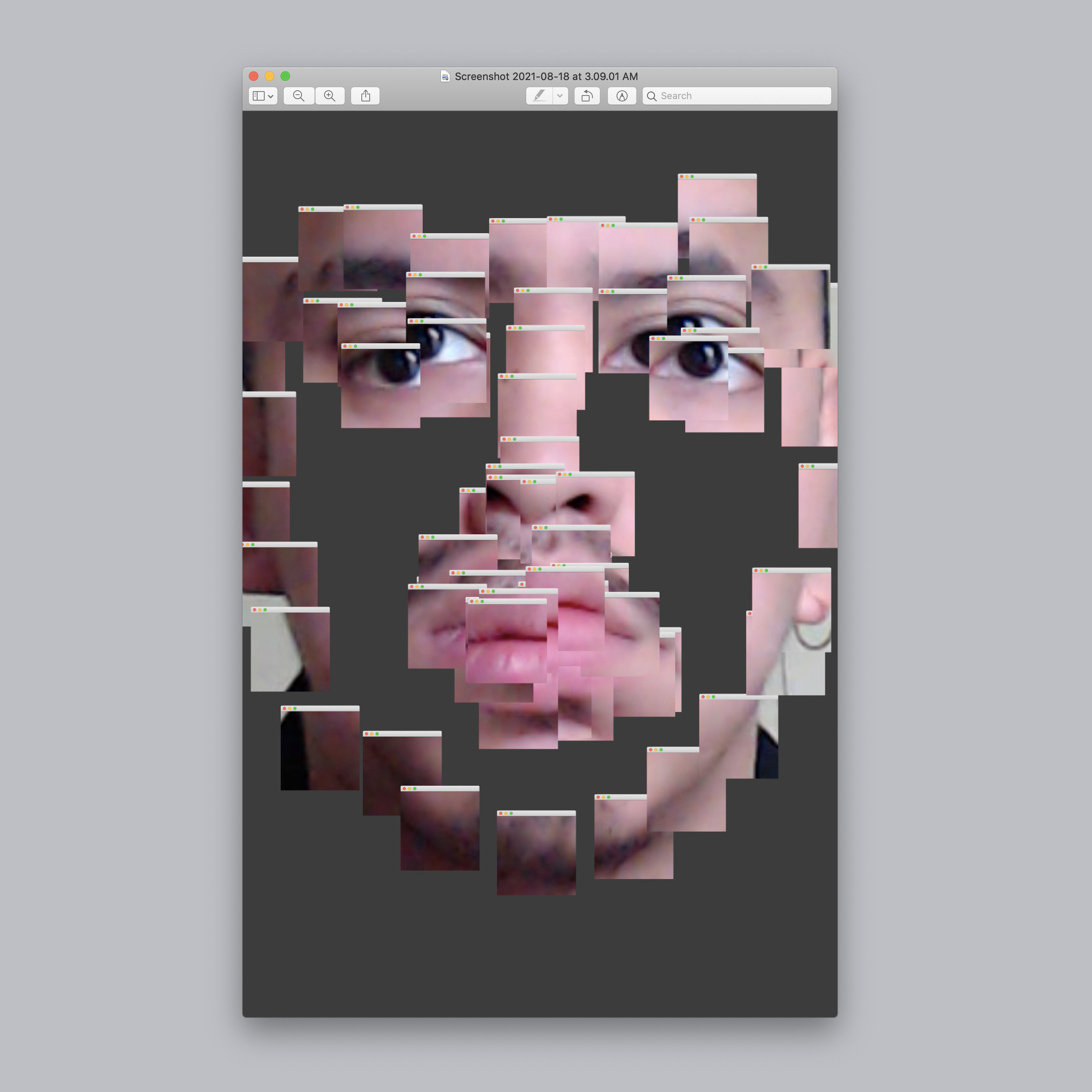 person not smiling, face is broken up into tiles